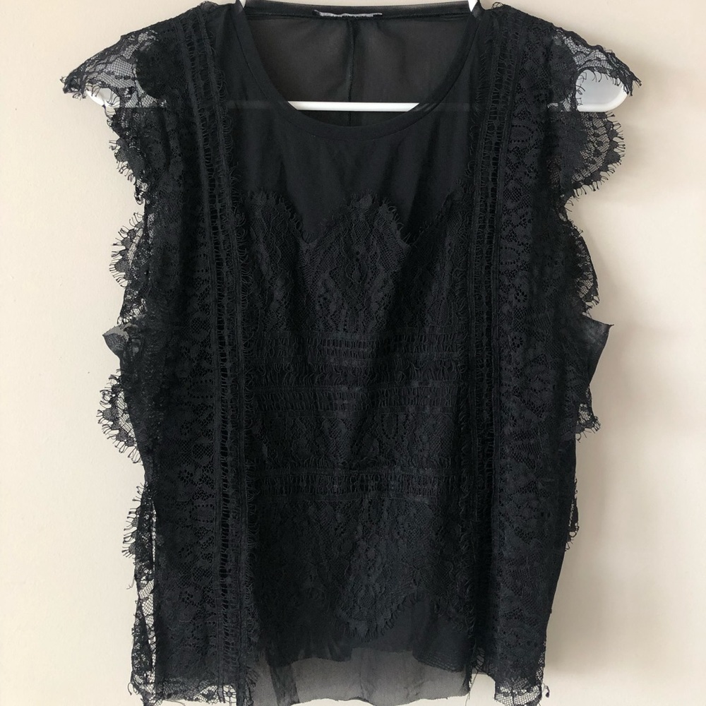 Zara Black Lace and Mesh Blouse